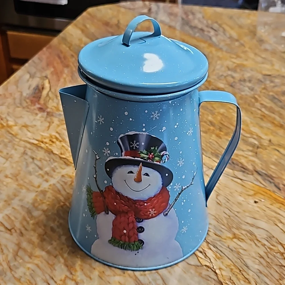 TELEFLORA's Vintage Smowman Metal coffee pot